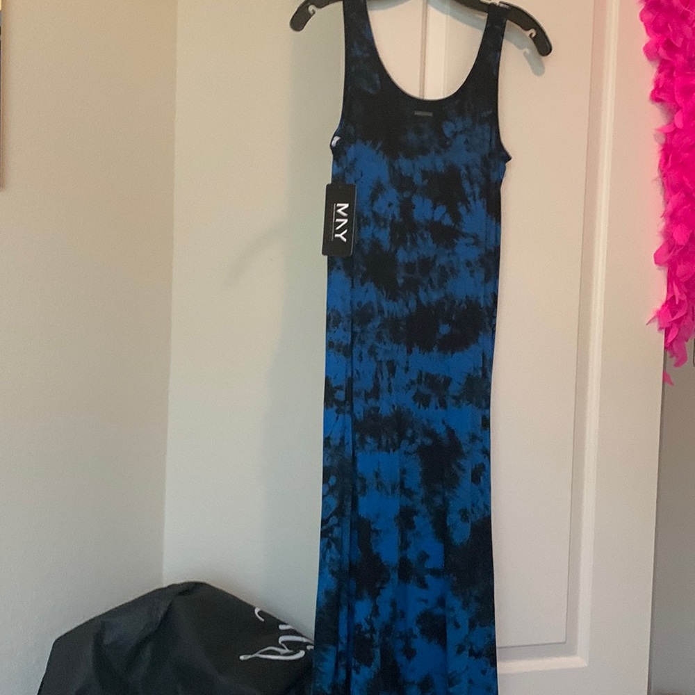 Long tie dye navy and black tank dress